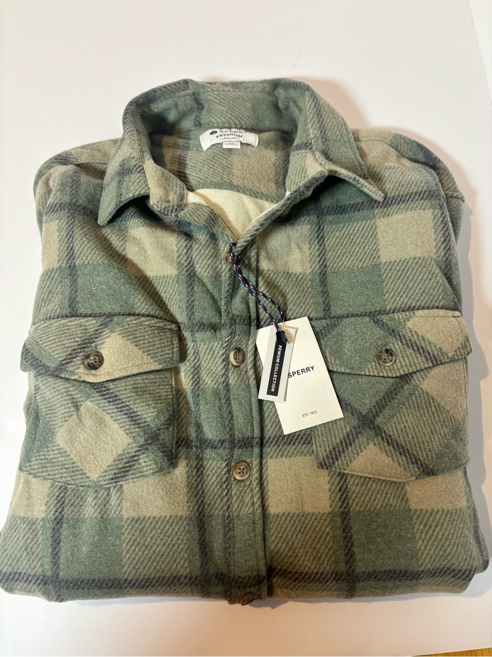 Sperry Green and Tan Plaid Button-Front Shirt